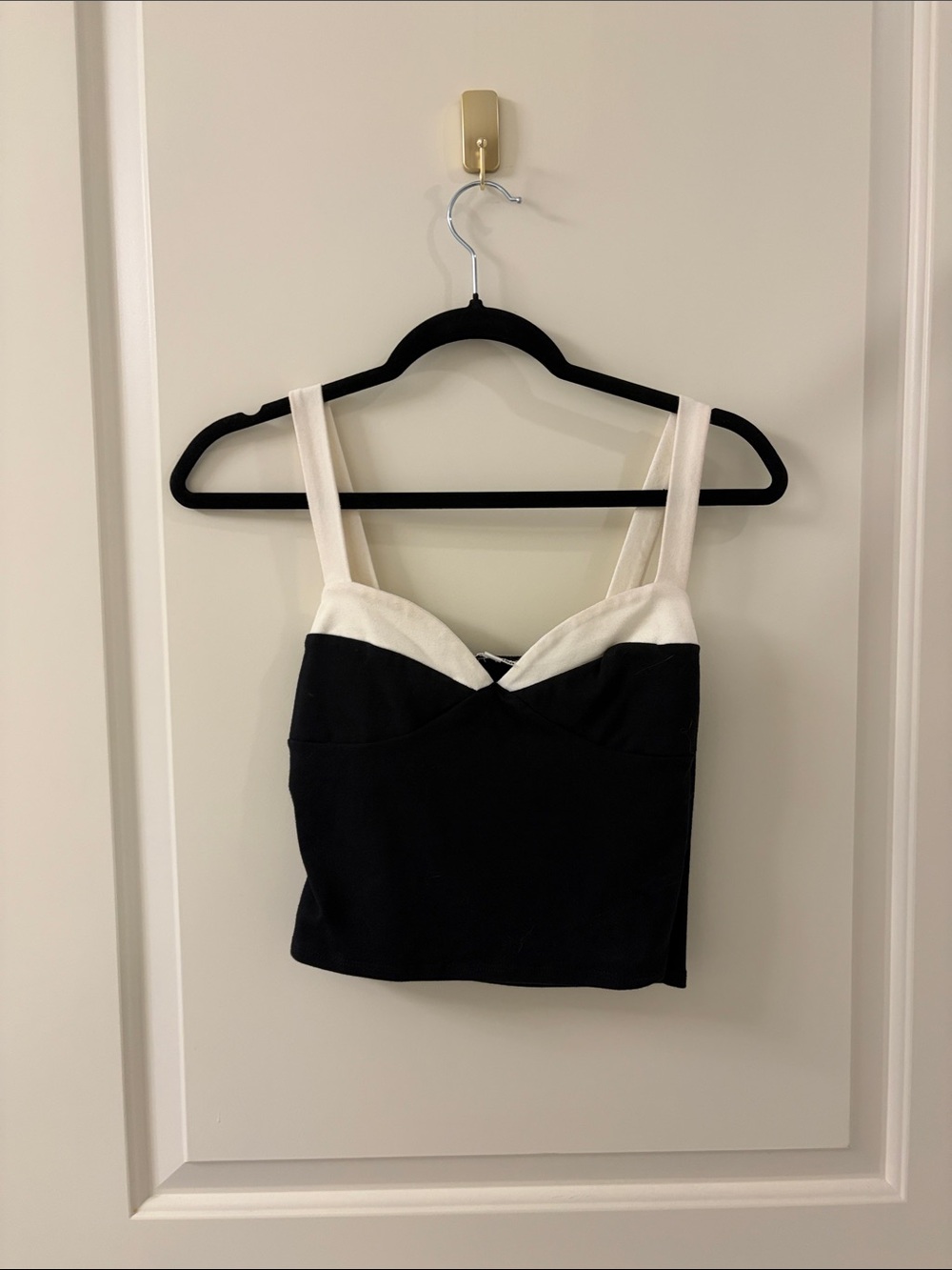 Reformation Black and White Cropped Bustier Top with Contrast Trim